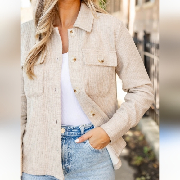 MYSTREE Beige 100% cotton gauze button front shirt jacket. Size M NWOT - Picture 2 of 12